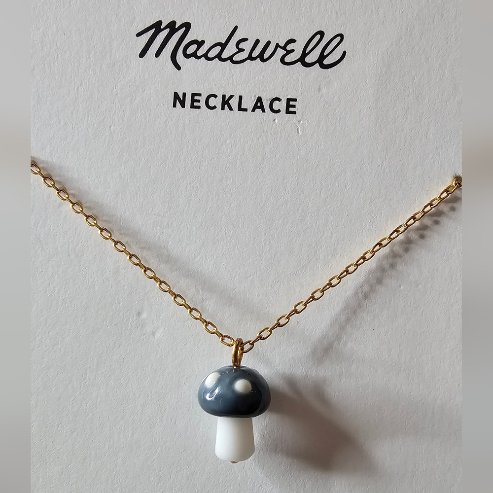 Madewell Gold and Blue Mushroom Necklace NWT - Picture 4 of 9